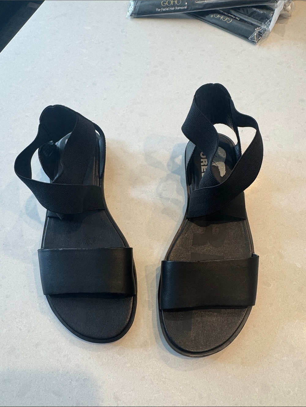 Sorel Black Elastic-Strap Flat Sandals